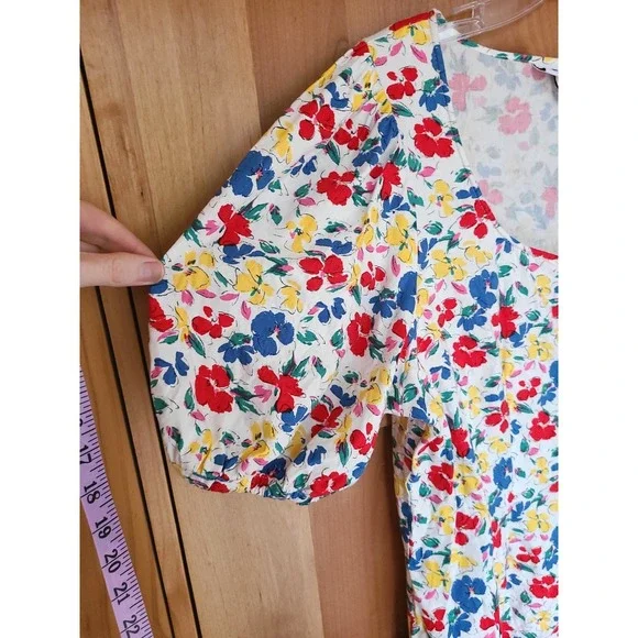 Rixo Floral Linen Blend Sz 14 Puff Sleeve Mini Dress Button Front Feminine Girly - Picture 6 of 10